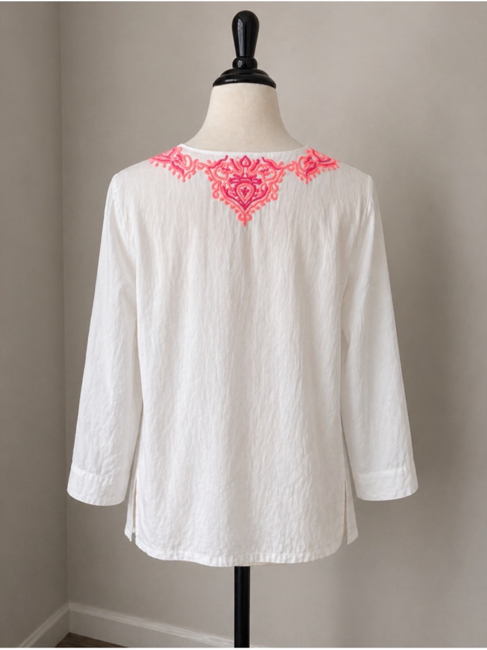 Lilly Pulitzer White Tunic Top with Hot Pink Embroidery and Tassels | Boho - Picture 2 of 3